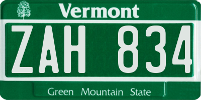 VT license plate ZAH834