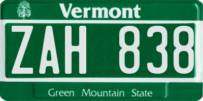 VT license plate ZAH838