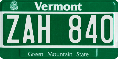 VT license plate ZAH840