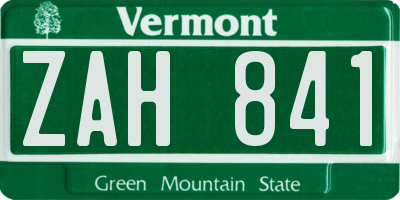 VT license plate ZAH841