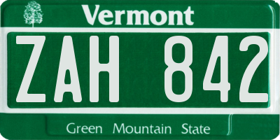 VT license plate ZAH842