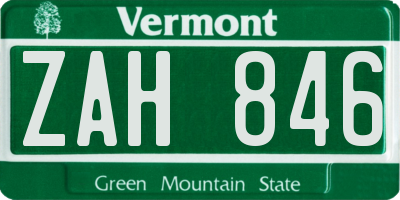 VT license plate ZAH846
