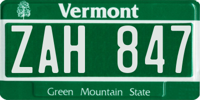 VT license plate ZAH847