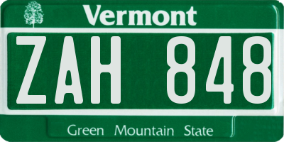 VT license plate ZAH848
