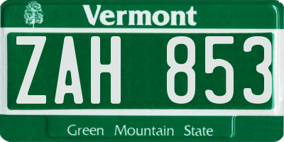 VT license plate ZAH853