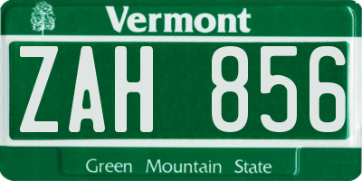 VT license plate ZAH856