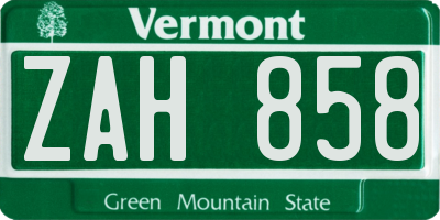 VT license plate ZAH858