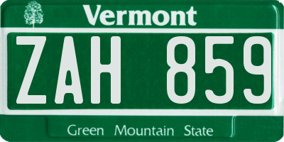 VT license plate ZAH859