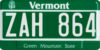 VT license plate ZAH864