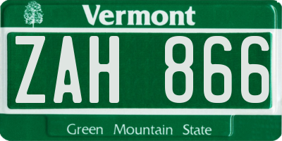 VT license plate ZAH866