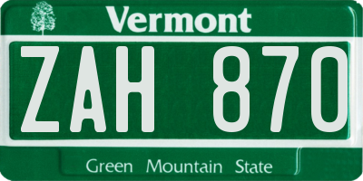VT license plate ZAH870