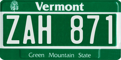 VT license plate ZAH871