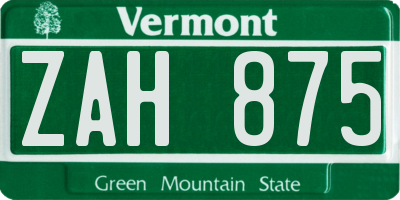 VT license plate ZAH875
