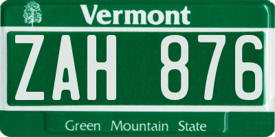 VT license plate ZAH876