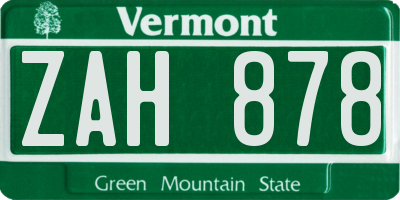 VT license plate ZAH878