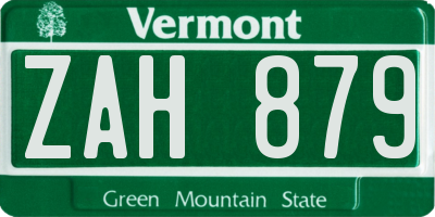 VT license plate ZAH879