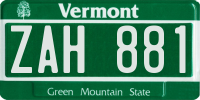 VT license plate ZAH881
