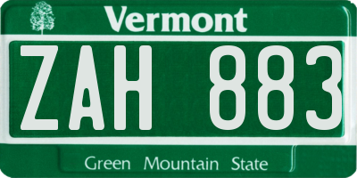VT license plate ZAH883