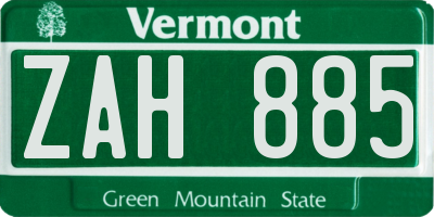 VT license plate ZAH885