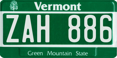 VT license plate ZAH886