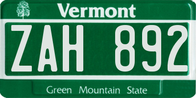 VT license plate ZAH892