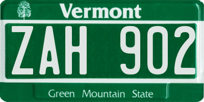 VT license plate ZAH902