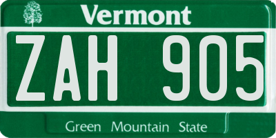 VT license plate ZAH905