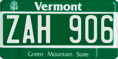 VT license plate ZAH906