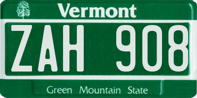 VT license plate ZAH908