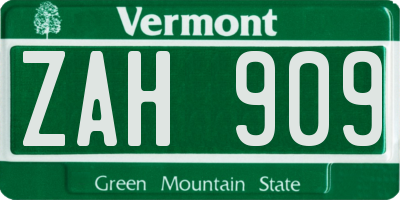 VT license plate ZAH909
