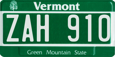VT license plate ZAH910
