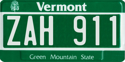 VT license plate ZAH911