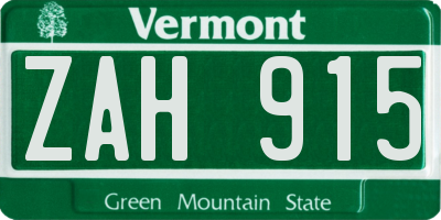 VT license plate ZAH915