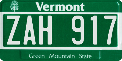 VT license plate ZAH917