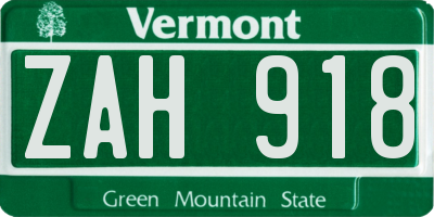 VT license plate ZAH918