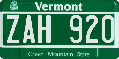 VT license plate ZAH920
