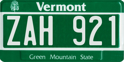 VT license plate ZAH921