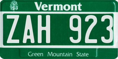 VT license plate ZAH923