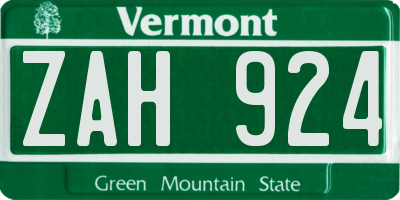 VT license plate ZAH924