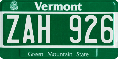 VT license plate ZAH926
