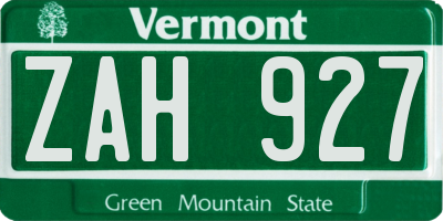 VT license plate ZAH927