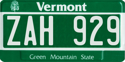 VT license plate ZAH929