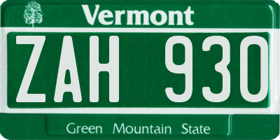 VT license plate ZAH930