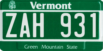 VT license plate ZAH931