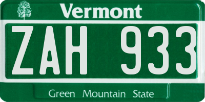 VT license plate ZAH933