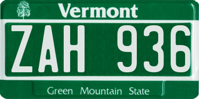 VT license plate ZAH936