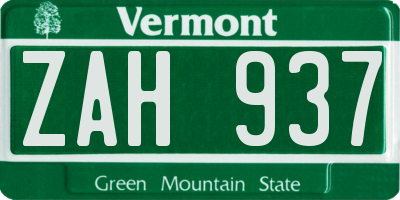 VT license plate ZAH937
