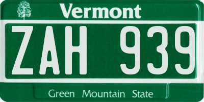 VT license plate ZAH939