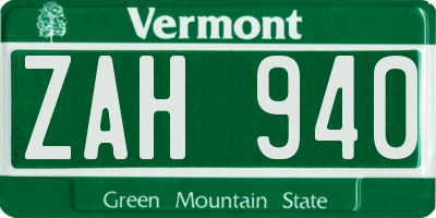 VT license plate ZAH940