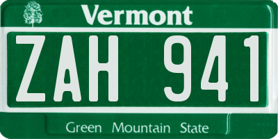 VT license plate ZAH941
